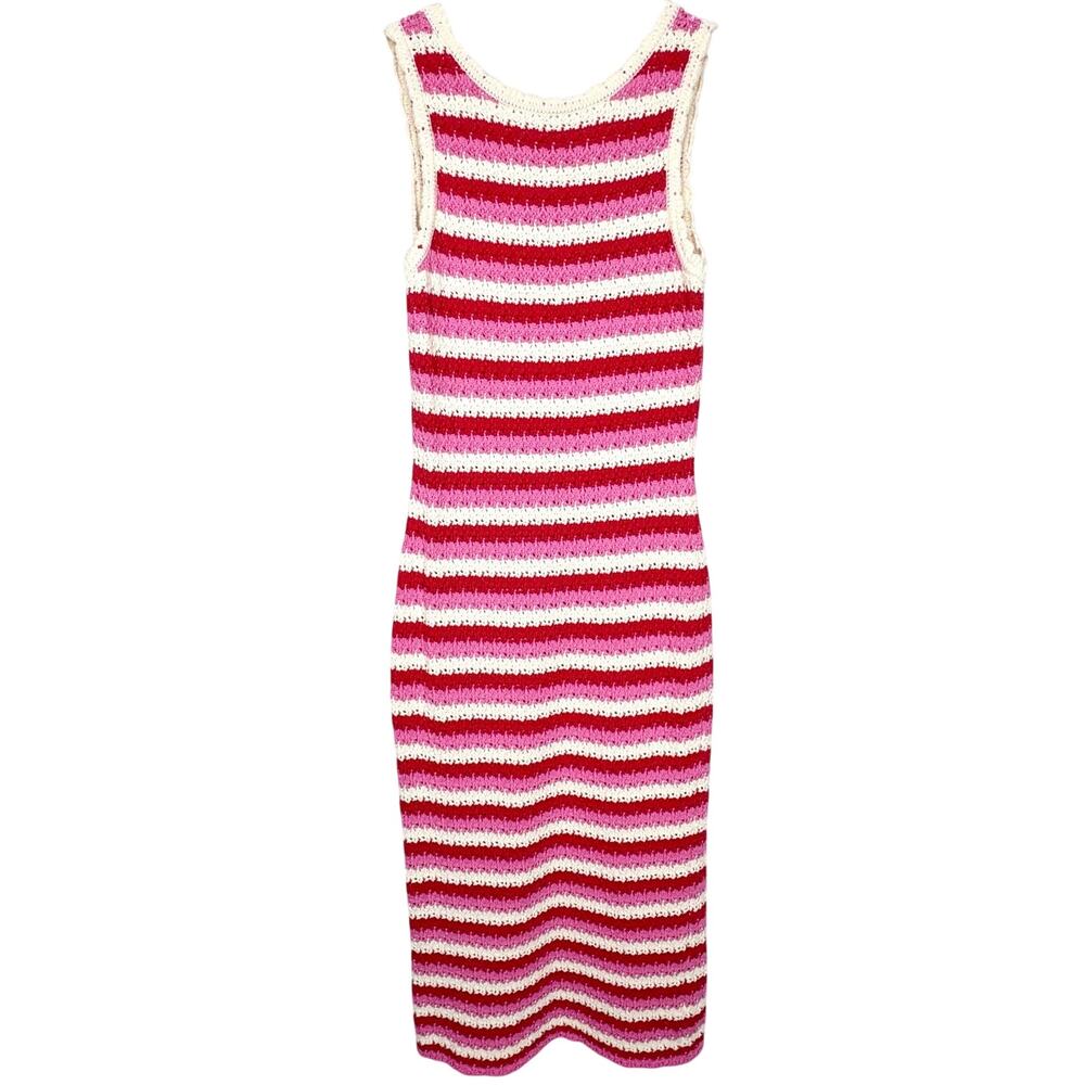 Kitri The Bunty Crochet Dress Pink Stripe Straight Maxi Sleeveless Size Small